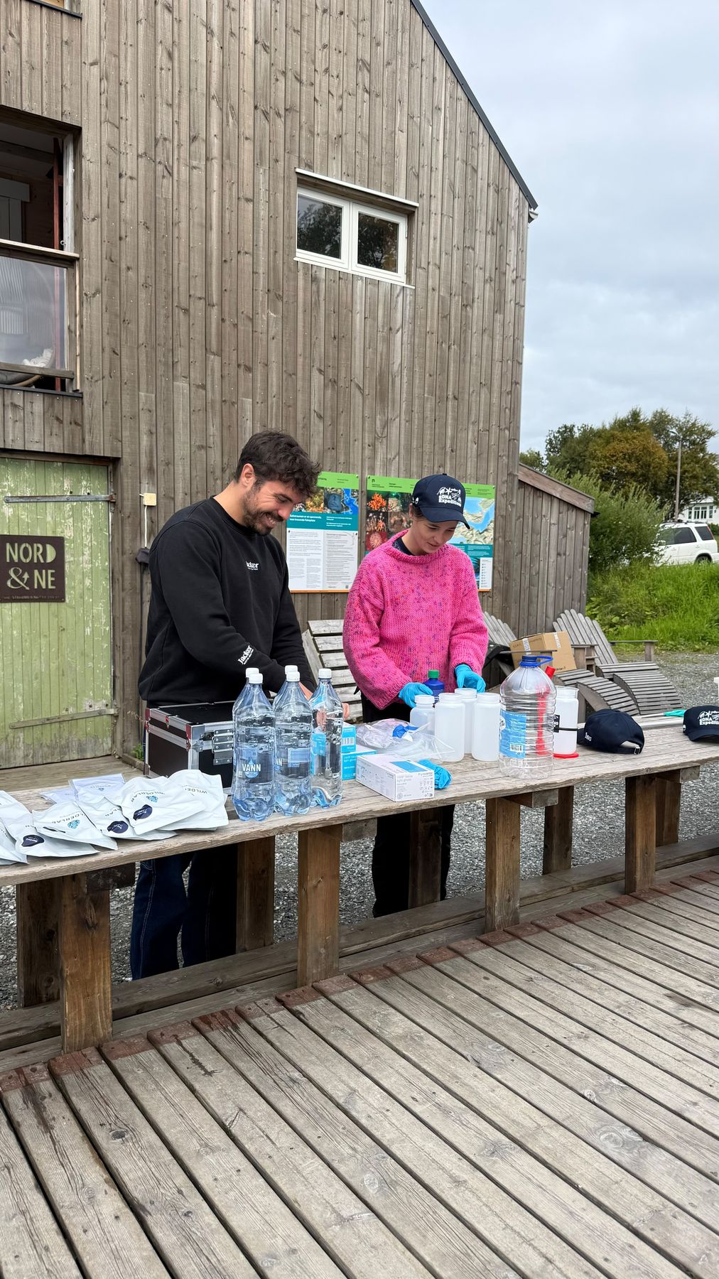 Preparing sampling bottles and equipment before the sampling event. Saltstraumen, Norway, August 2026.