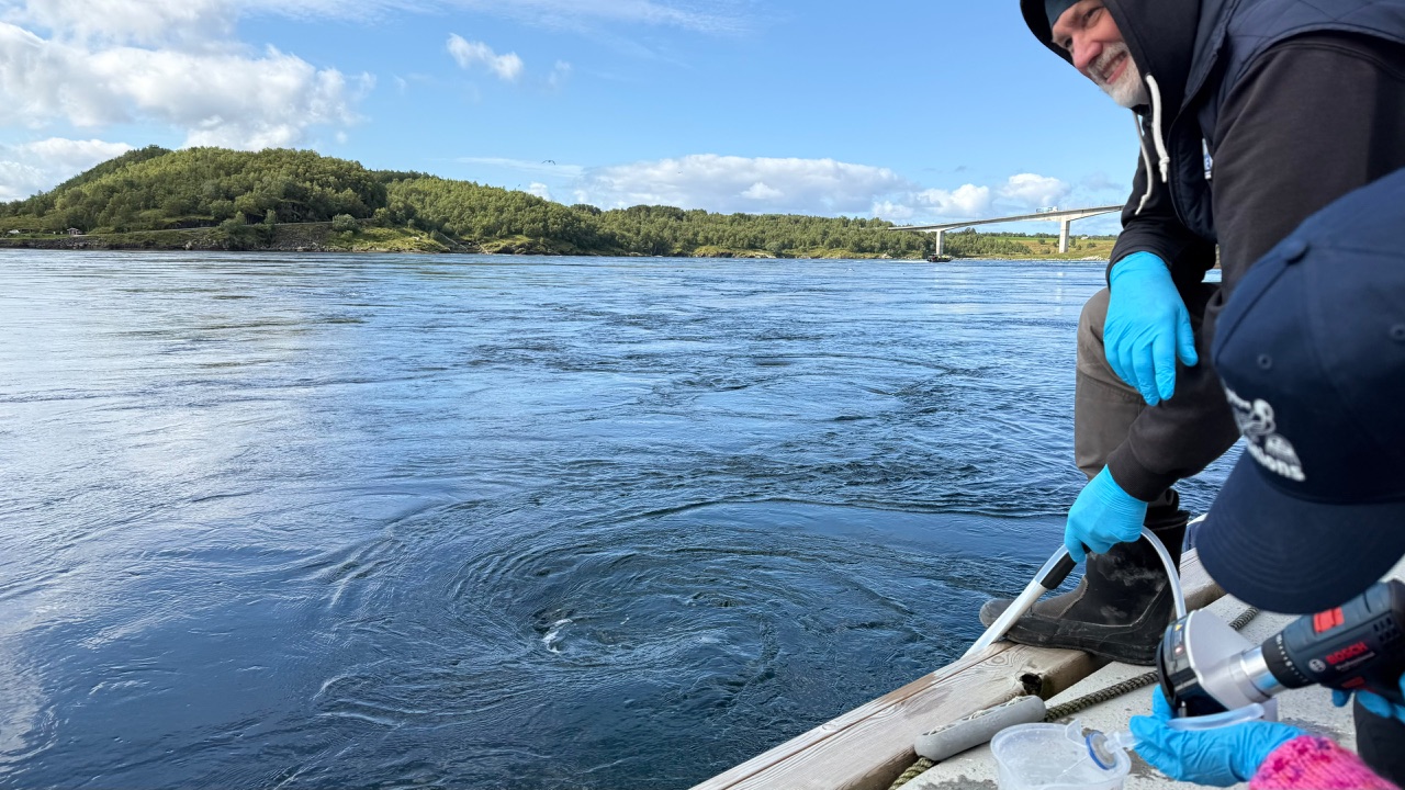 Fredric Ihrsén from the local dive centre inspects the changing current in the Saltstraumen channel, Norway, where the tide reverses the flow of water every six hours.